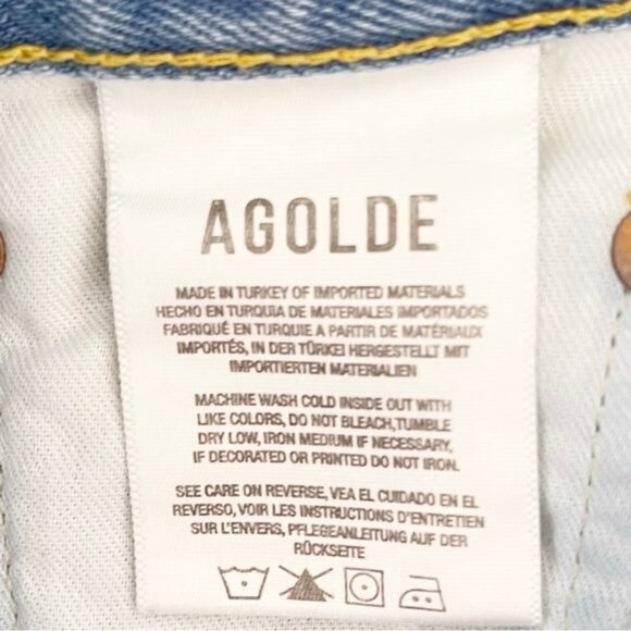 AGOLDE THE PARKER 100% cotton Hong rise raw hem denim shorts 24 - Picture 6 of 9